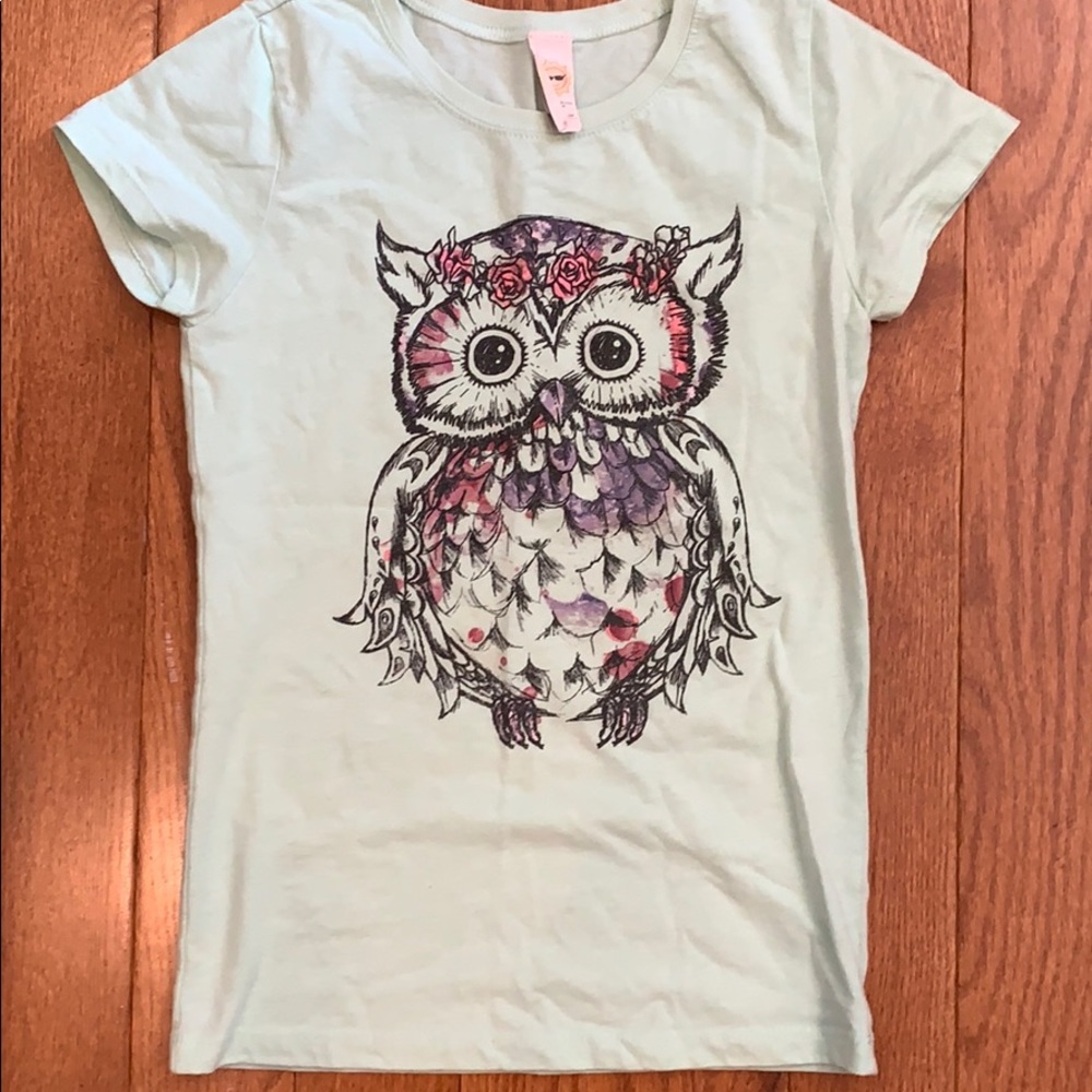 Girls large mint green owl tshirt